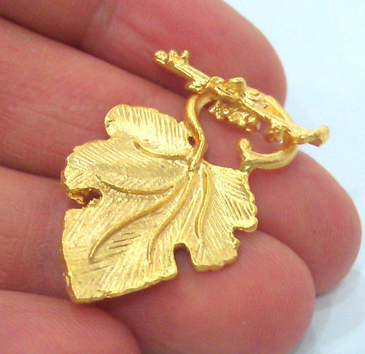 3 Set Gold Toggle Clasp Leaf Toogle Clasp  Findings  (34x22mm)   , Gold Plated Brass  G9879