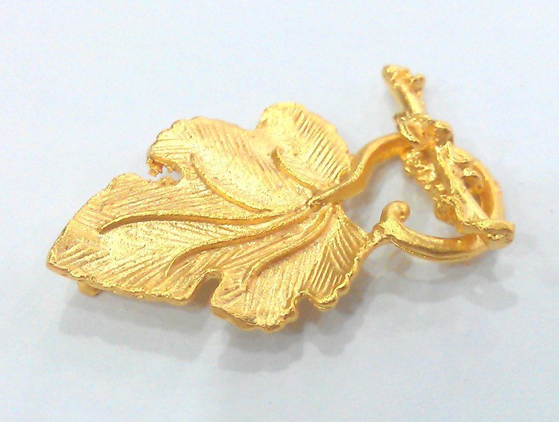 3 Set Gold Toggle Clasp Leaf Toogle Clasp  Findings  (34x22mm)   , Gold Plated Brass  G9879