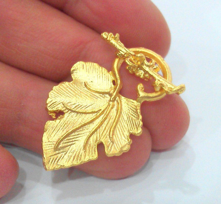 Gold Toggle Clasp Leaf Toogle Clasp  Findings 1 Set (34x22mm)   , Gold Plated Brass  G9879