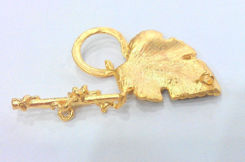 Gold Toggle Clasp Leaf Toogle Clasp  Findings 1 Set (34x22mm)   , Gold Plated Brass  G9879