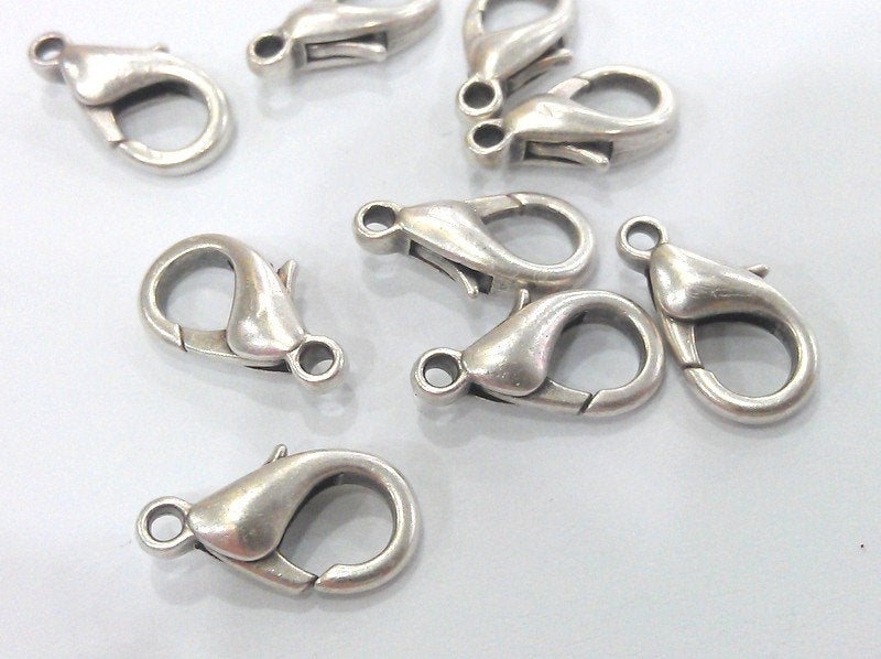 5 Silver Clasps  Lobster Clasps Antique  Silver Plated  Findings  (20x11 mm)  G16858