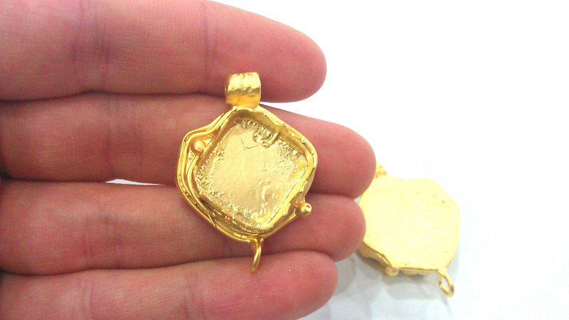 Gold Pendant Blank Cabochon Base , Gold Plated Brass  2102