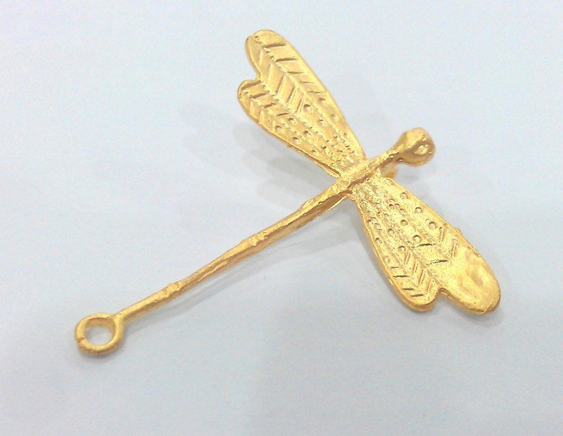2 Pcs Dragonfly Double Holes Connector , Pendant   Gold Plated Brass G2103