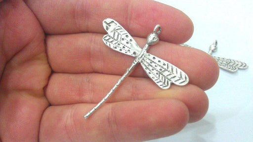 2 Dragonfly Pendant Silver Pendant Antique Silver Plated Brass   G16290