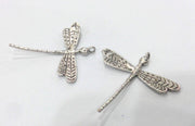 2 Dragonfly Pendant Silver Pendant Antique Silver Plated Brass   G16290