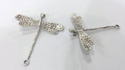 2 Dragonfly Pendant Antique Silver Plated Brass Double Hole Connector , Pendant   G16294