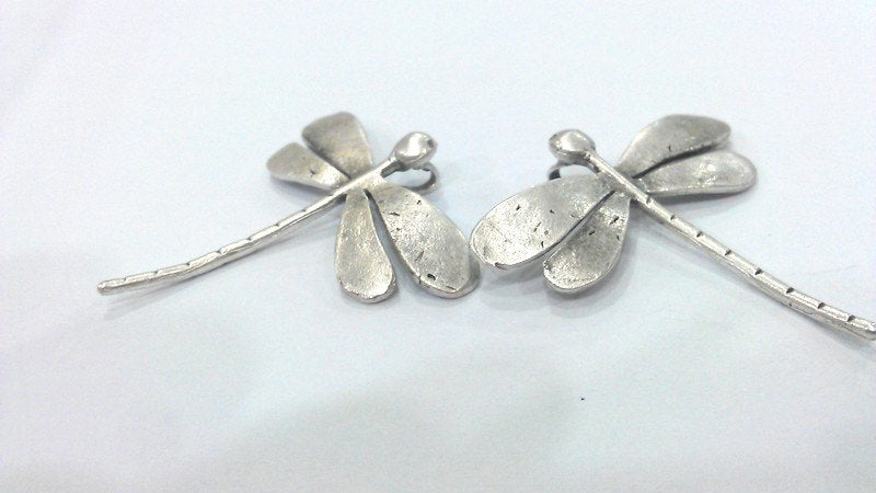 5 Dragonfly Pendant Antique Silver Plated Brass (42x40mm)  G10790