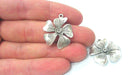 2 Silver Flower Charm Antique Silver Plated Brass G10794