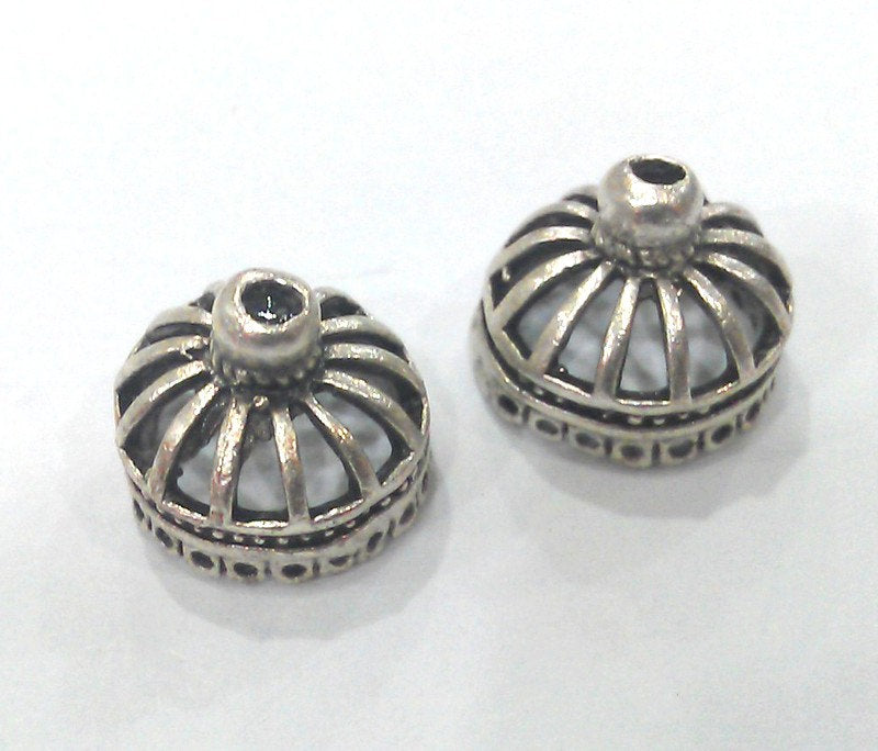 2 Cage Cone Antique Silver Plated Brass Cones Caps Findings  G9550