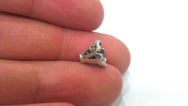 4 Pcs  Antique Silver Plated Brass Cones , Findings  G2131