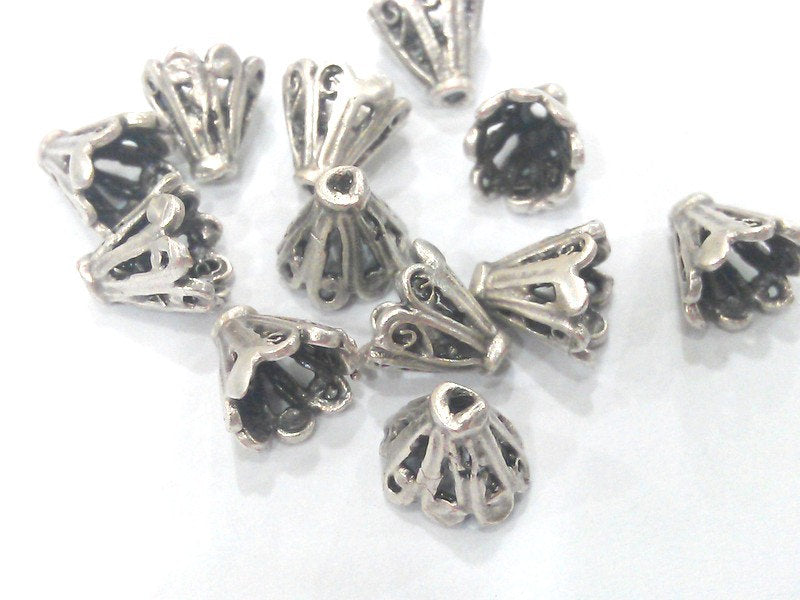 4 Pcs  Antique Silver Plated Brass Cones , Findings  G2131