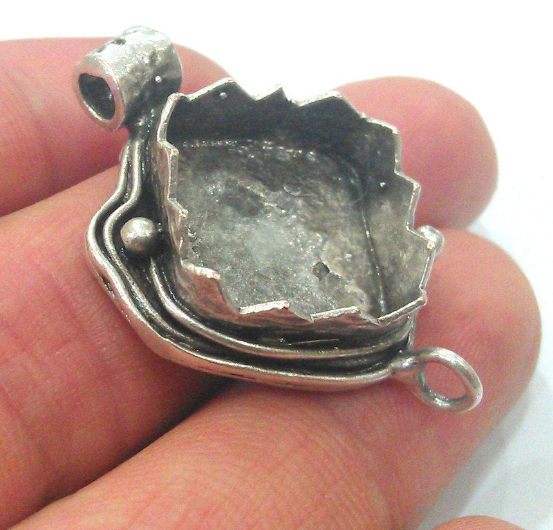 Antique Silver Pendant Blank Mountings , (16 mm) Findings  Antique Silver Plated Brass G12644