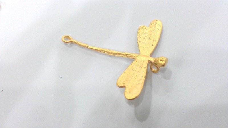 2 Pcs Dragonfly Double Holes Connector , Pendant   Gold Plated Brass G2103