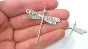 2 Dragonfly Pendant Silver Pendant Antique Silver Plated Brass   G16290