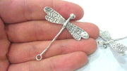 2 Dragonfly Pendant Antique Silver Plated Brass Double Hole Connector , Pendant   G16294