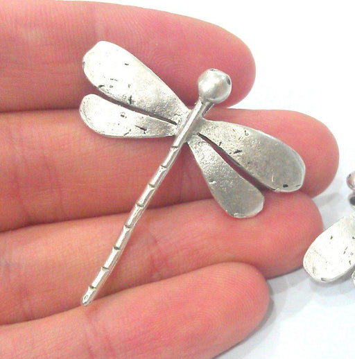 2 Dragonfly Pendant Antique Silver Plated Brass (42x40mm)  G10790