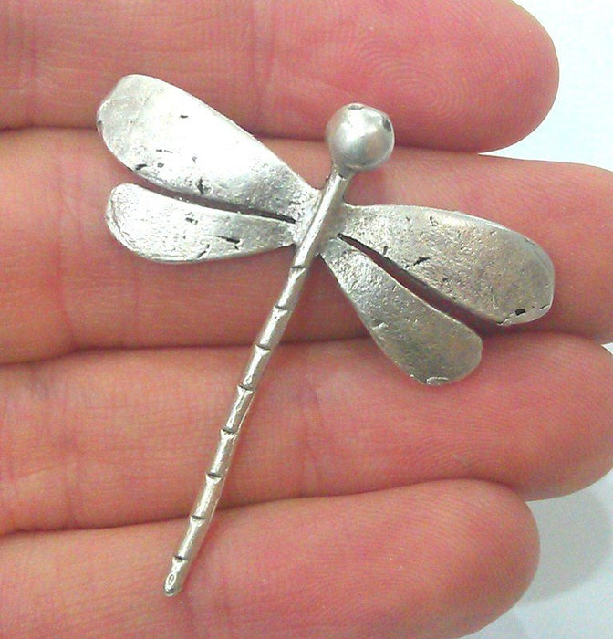 2 Dragonfly Pendant Antique Silver Plated Brass (42x40mm)  G10790