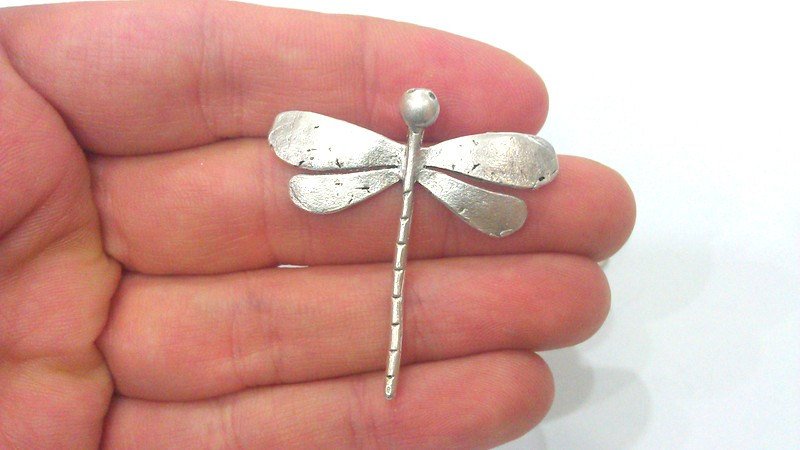 2 Dragonfly Pendant Antique Silver Plated Brass (42x40mm)  G10790