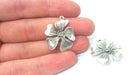 2 Silver Flower Charm Antique Silver Plated Brass G10794