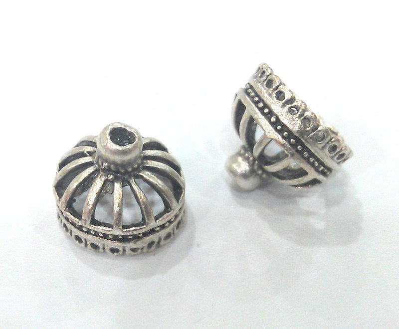 2 Cage Cone Antique Silver Plated Brass Cones Caps Findings  G9550