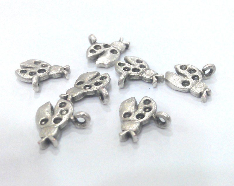 5 Pcs Antique Silver  Plated Brass Ladybug Charms, Pendant  G2130