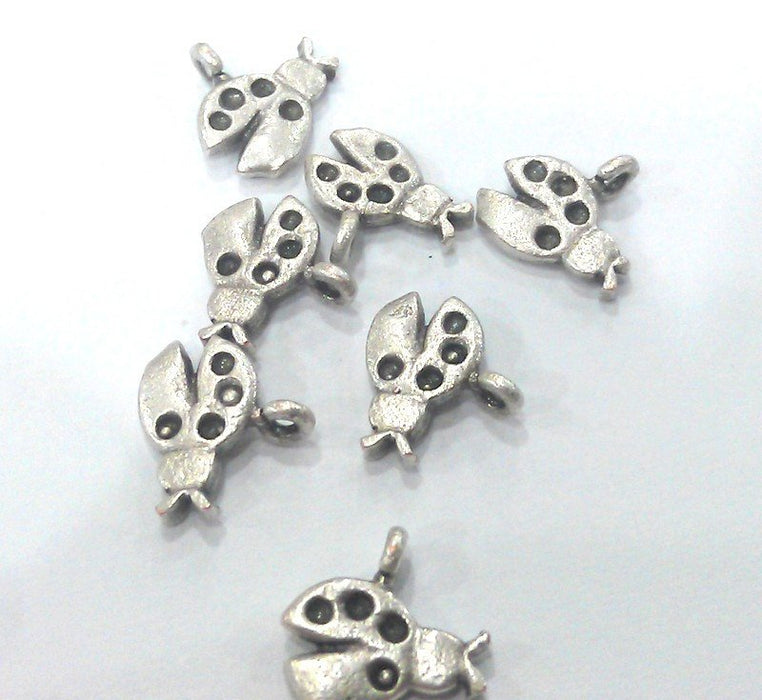 5 Pcs Antique Silver  Plated Brass Ladybug Charms, Pendant  G2130