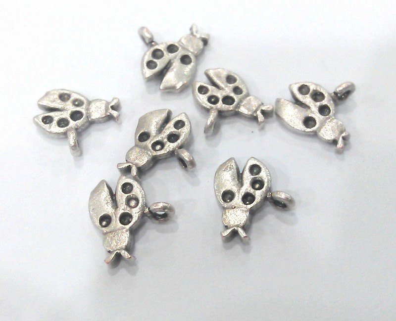 5 Pcs Antique Silver  Plated Brass Ladybug Charms, Pendant  G2130