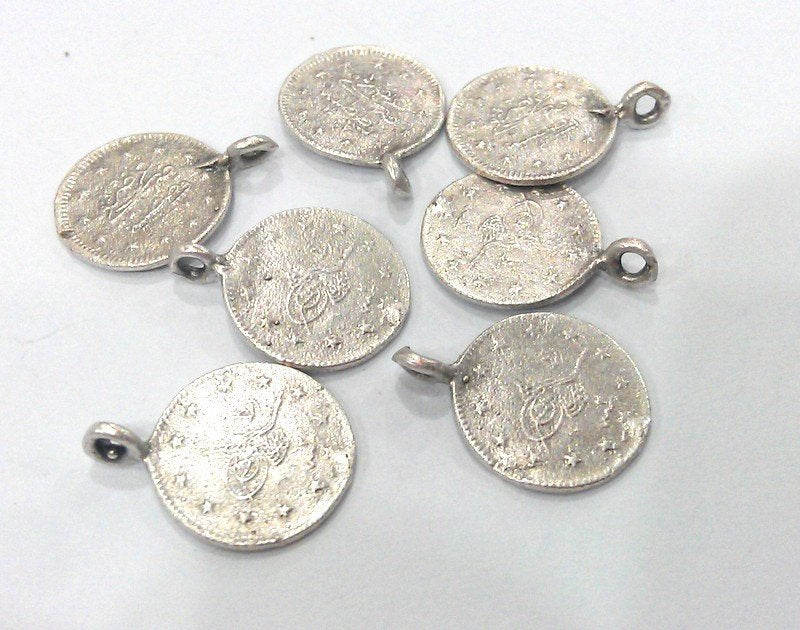 5 Silver Charm  Antique Silver Plated Brass Ottoman Signature Charms 14mm  G13675