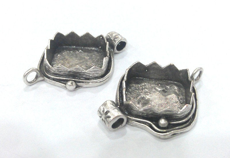 Antique Silver Pendant Blank Mountings , (16 mm) Findings  Antique Silver Plated Brass G12644