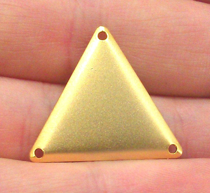 5 Triangle Connector Charms with Three Holes, Gold Plated Brass   (22 mm)  G2135