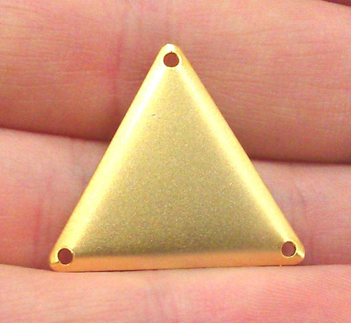 5 Triangle Connector Charms with Three Holes, Gold Plated Brass   (22 mm)  G2135