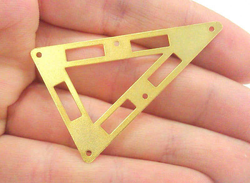 2 Gold Triangle Connector with Five Holes  , Gold Plated Brass 2 Pcs (50x34 mm)  G2138