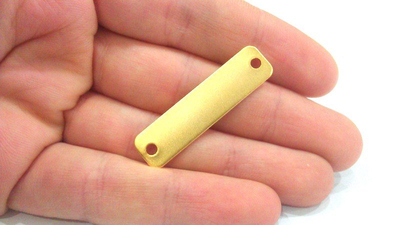 2 Gold Connector Gold Plated Brass Rectangular Connector with Double Holes 2 Pcs (40x10 mm)  G2139