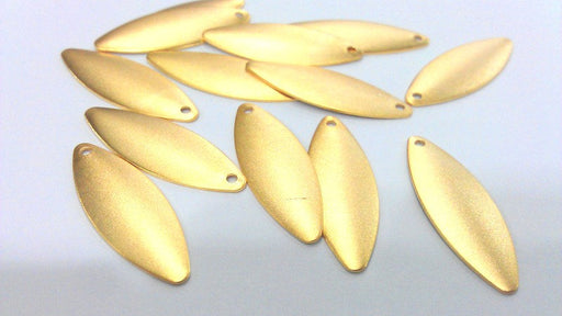 5 Gold Leaf Charms Gold Plated Brass  (27x9mm) G13724