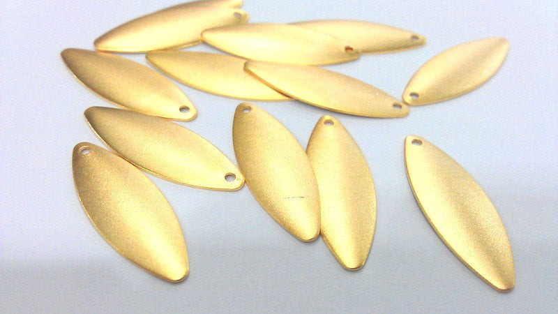 5 Gold Leaf Charms Gold Plated Brass  (27x9mm) G13724