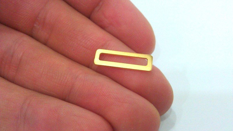 10 Rectangular Charms ,  Gold Plated Brass 10 Pcs (19x6 mm)  G2142