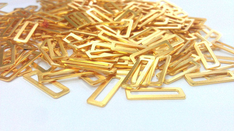 10 Rectangular Charms ,  Gold Plated Brass 10 Pcs (19x6 mm)  G2142