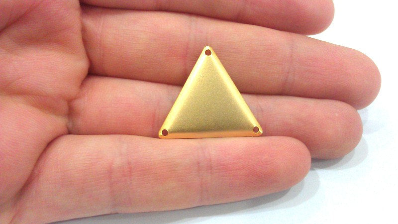 5 Triangle Connector Charms with Three Holes, Gold Plated Brass   (22 mm)  G2135