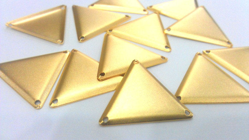 5 Triangle Connector Charms with Three Holes, Gold Plated Brass   (22 mm)  G2135