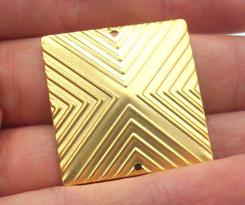 2 Gold Connector Square Connector with Double Holes , Gold Plated Brass 2 Pcs (30 mm) G2136