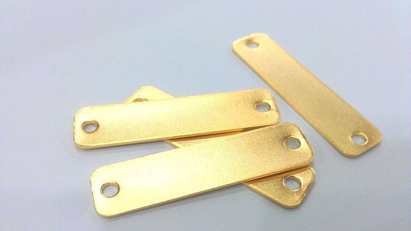 5 Pcs (30x10 mm) Gold Plated Brass Rectangular Connector with Double Holes  G2137