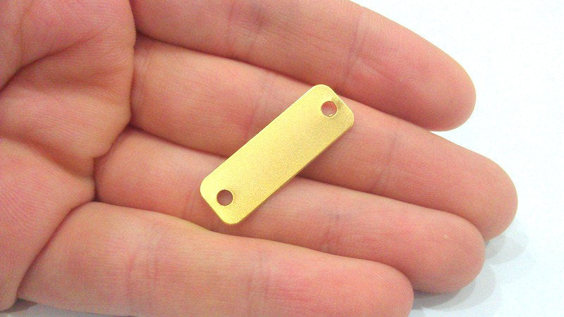5 Pcs (30x10 mm) Gold Plated Brass Rectangular Connector with Double Holes  G2137