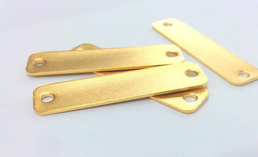 2 Gold Connector Gold Plated Brass Rectangular Connector with Double Holes 2 Pcs (40x10 mm)  G2139