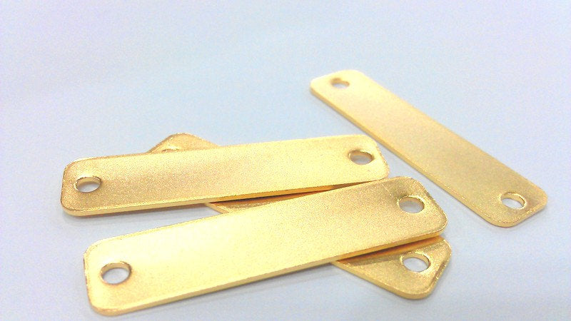 2 Gold Connector Gold Plated Brass Rectangular Connector with Double Holes 2 Pcs (40x10 mm)  G2139