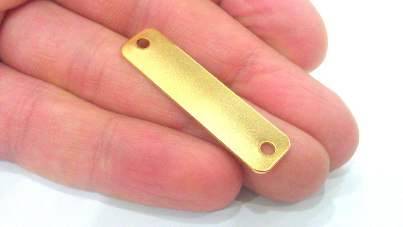2 Gold Connector Gold Plated Brass Rectangular Connector with Double Holes 2 Pcs (40x10 mm)  G2139