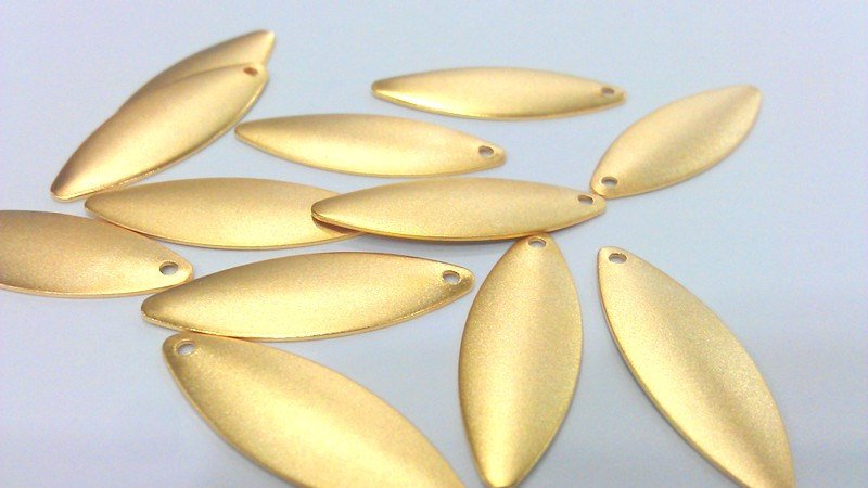 5 Gold Leaf Charms Gold Plated Brass  (27x9mm) G13724