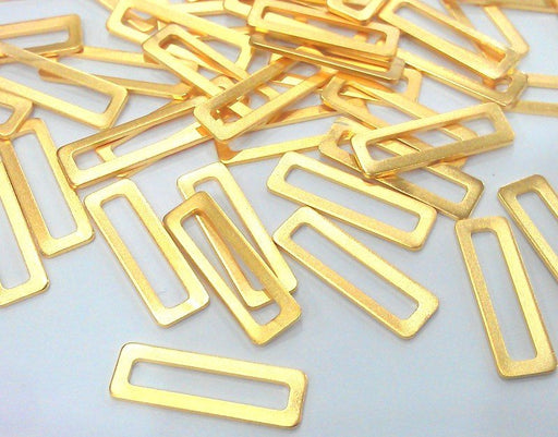 10 Rectangular Charms ,  Gold Plated Brass 10 Pcs (19x6 mm)  G2142