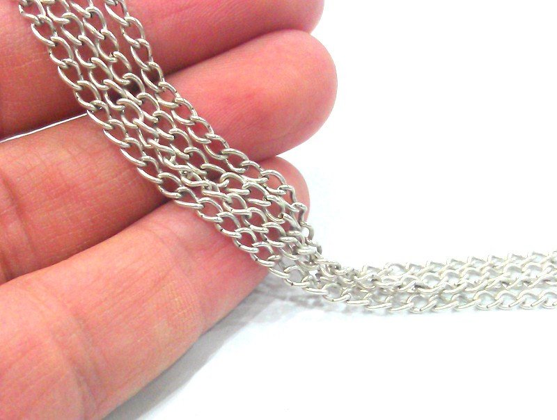 Silver Curb Chain Antique Silver Plated Chain  1 Meter - 3.3 Feet  (4x3 mm)  G16957