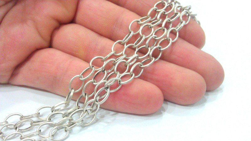 Silver Chain Antique Silver Plated  Chain 1 Meter - 3.3 Feet  (8x6 mm)  G2157