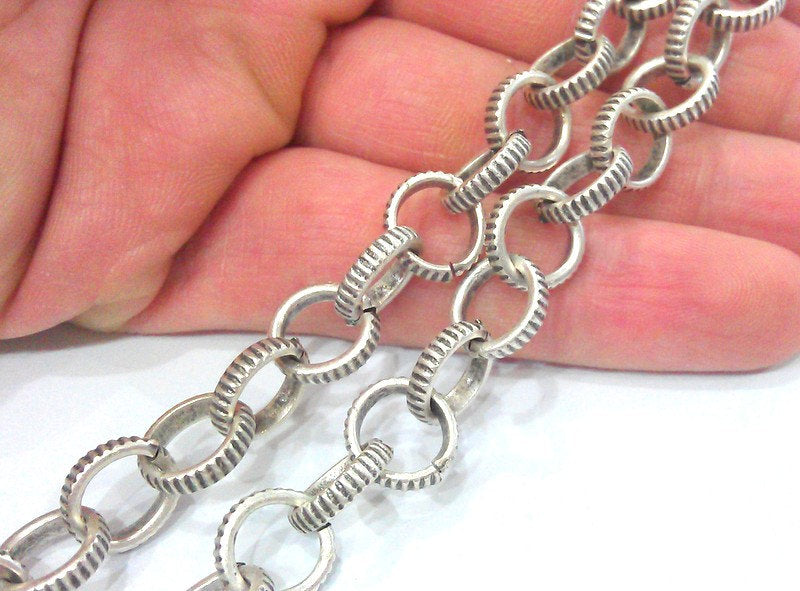 Silver Rolo Chain Antique  Silver Plated Large Chain 1 Meter - 3.3 Feet  (12 mm) G9464